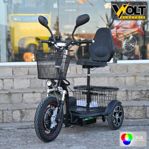 Електрическа триколка Volt Electric A3 Traffic PRO RGB 750W, дисплей, крачна спирачка, 2 кошници, LED светлини, черен лак