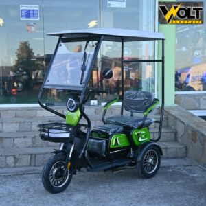 Електрическа триколка C1 MAX с покрив и страници, триместна, зелена